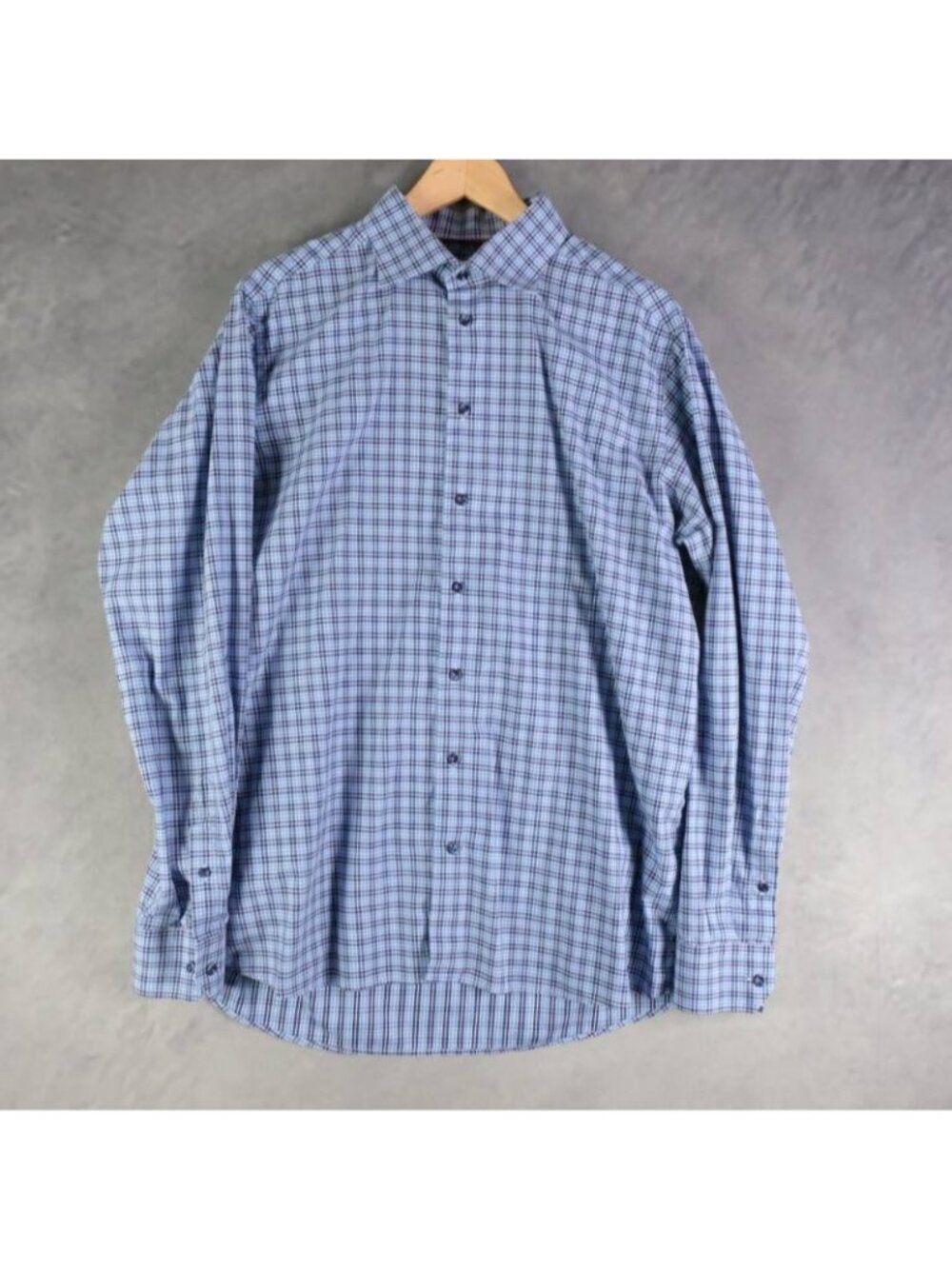 Eton Shirt Mens 44 17.5 Blue White Plaid Contemporary Fit Dress Shirt Button Up